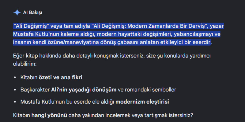 Google AI Bakışı Ali Değişmiş ve Mustafa Kutlu hakkında farklı arama sonucu